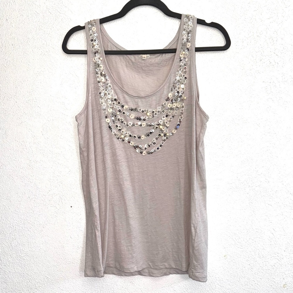 J. Crew Grey Marled Sequin Embellished Tank Top Size Large